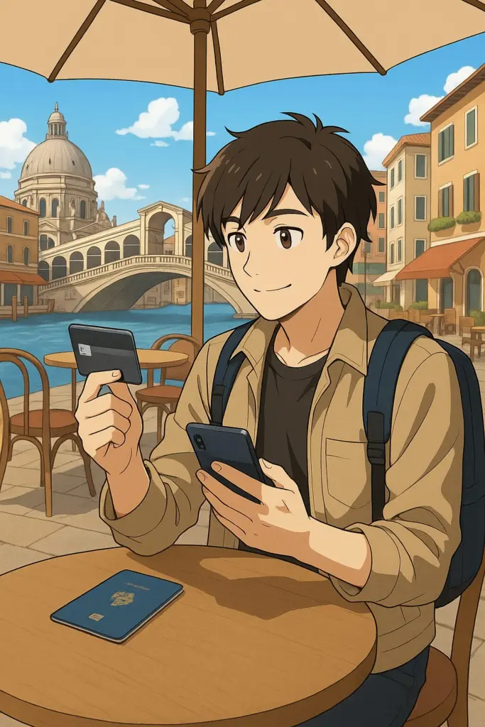 旅行先でクレジットカードを利用する男性のイメージ
